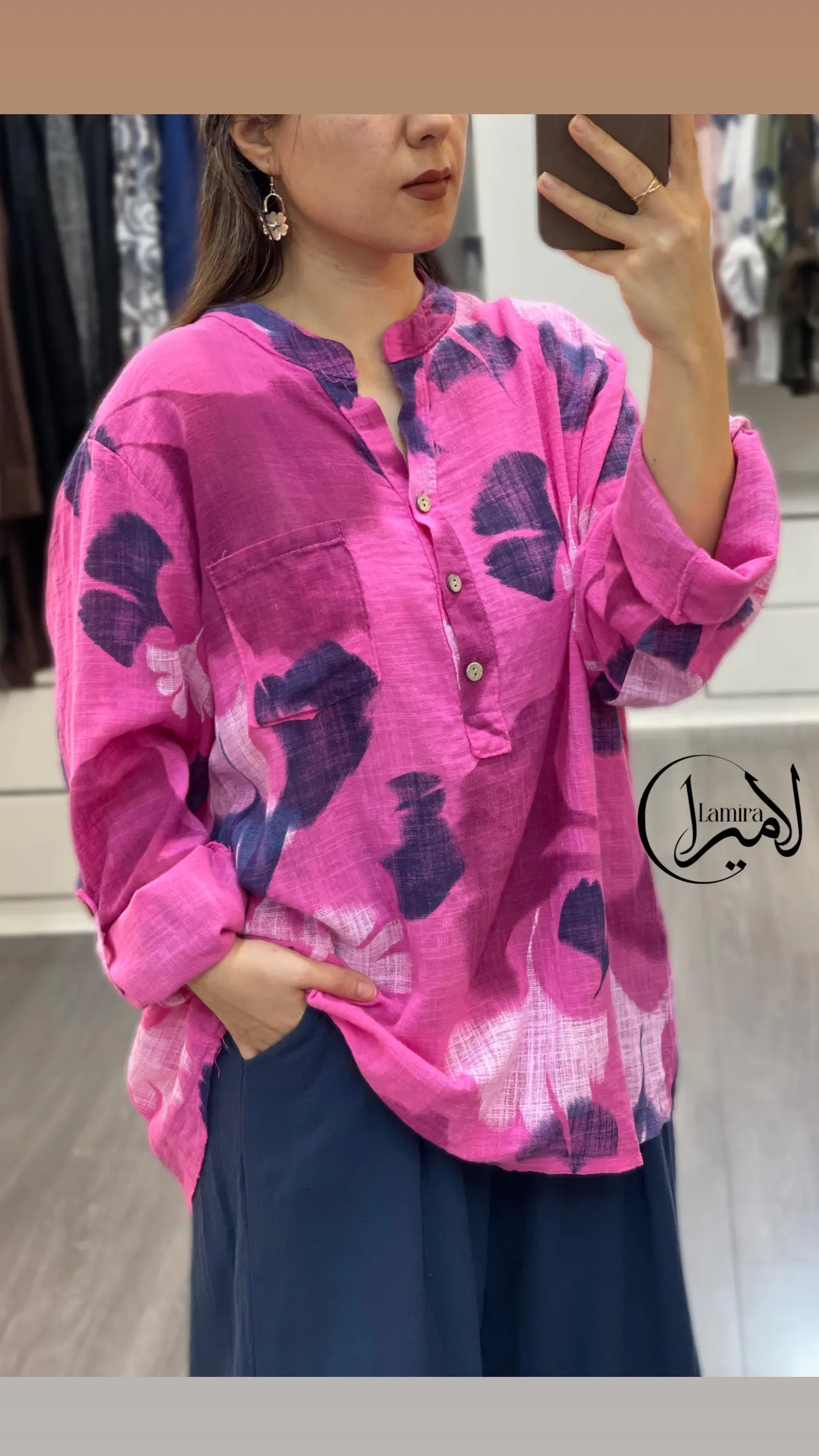 شومیز لینن ایتالیایی سه دکمه طرح موج
